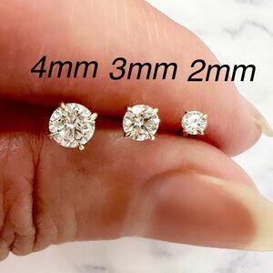 2mm Diamond Stud Earrings Lab Grown , 14K Solid Yellow Gold Studs , Dainty Studs